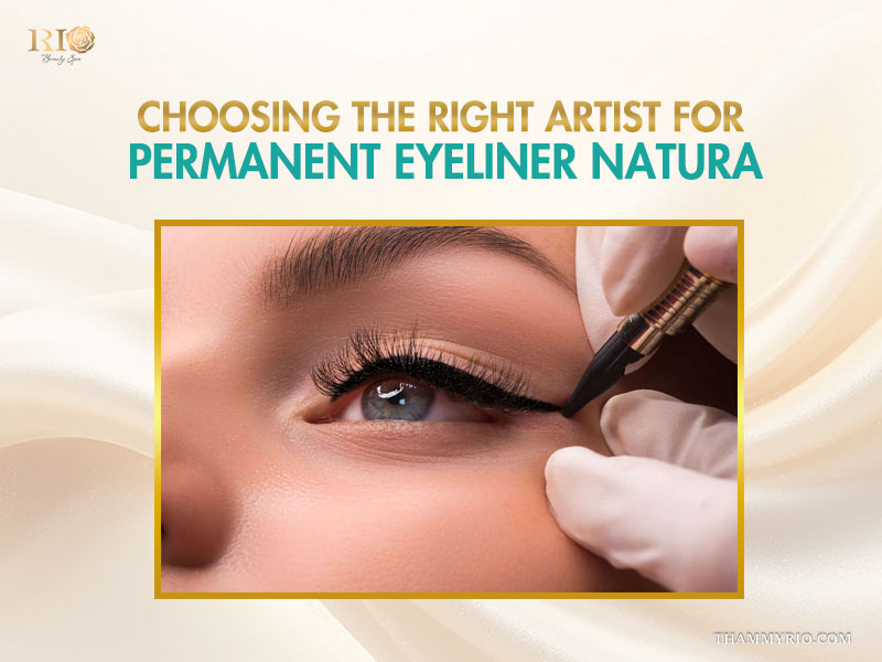 Expert artist performing a permanent eyeliner natural procedure with precision