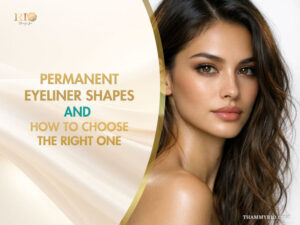 Model with permanent eyeliner shapes and natural makeup look.