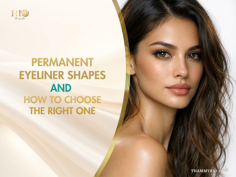 Model with permanent eyeliner shapes and natural makeup look.