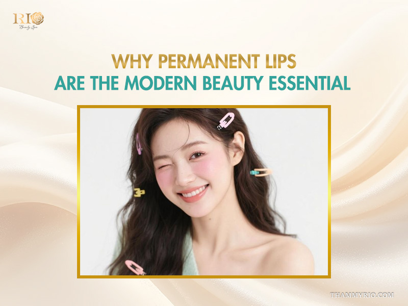 A happy woman with a youthful wink showing natural permanent lips as a modern beauty essential.