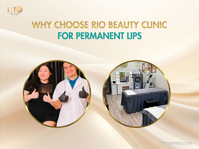 Satisfied client and professional technician at Rio Beauty Clinic for permanent lips services.