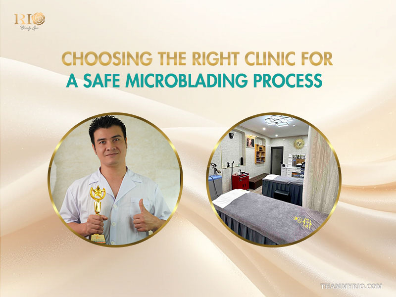 Professional technician and sterile clinic room illustrating a safe process for microblading.