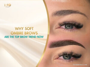 Professional comparison of soft ombre brows before and after permanent makeup.