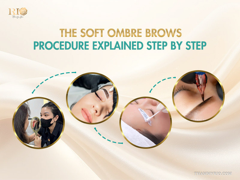 Step by step procedure of soft ombre brows from consultation to final shading.