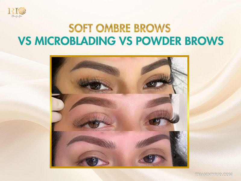 Comparison of soft ombre brows vs microblading and powder brows results.