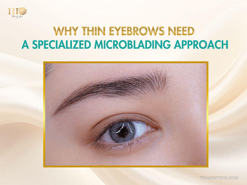 Specialized thin eyebrows microblading technique for a natural hair-stroke effect.