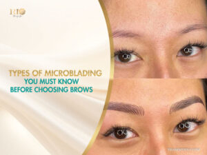 Comparison of natural eyebrows before and after different types of microblading for a defined look.