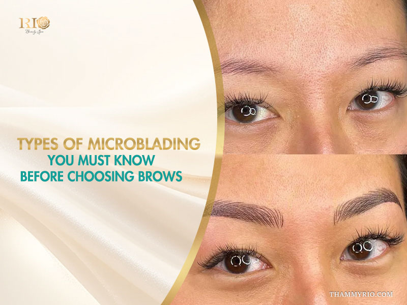 Comparison of natural eyebrows before and after different types of microblading for a defined look.