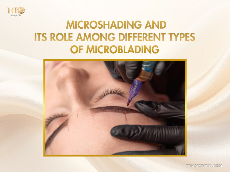 Professional technician applying microshading as one of the popular types of microblading for soft powder brows.