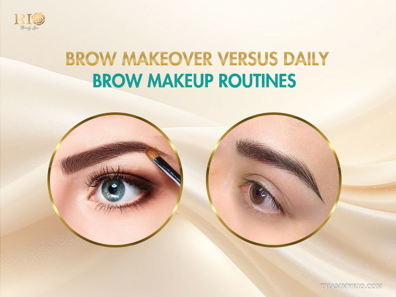 A comparison between manual daily brow makeup and a long-lasting brow makeover for a perfect shape.