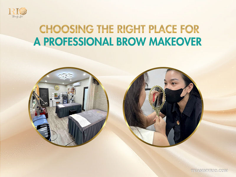 Professional spa room and technician consulting a client about a brow makeover procedure.