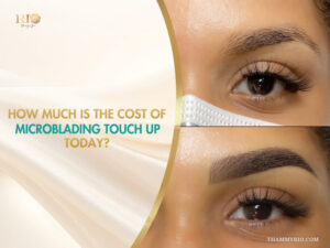 Close-up comparison of eyebrow results showing the importance and cost of microblading touch up for defined brows.