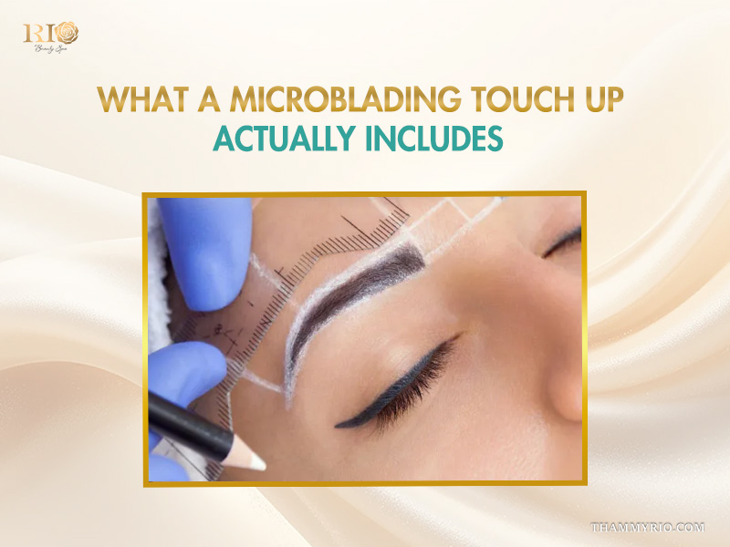 Professional technician measuring eyebrows to explain what a microblading touch up actually includes for the best cost.