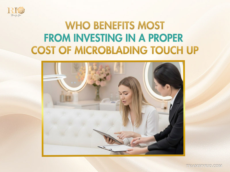 Professional consultation at Rio Beauty Spa regarding the cost of microblading touch up and benefits.