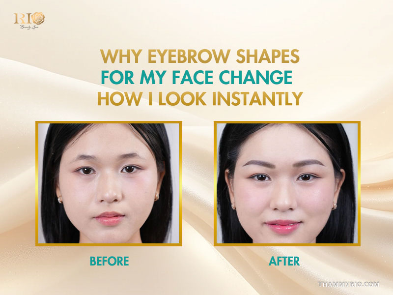 Before and after comparison showing how different eyebrow shapes for my face can transform appearance.
