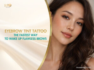 Model with eyebrow tint tattoo results from Rio Beauty Spa for natural flawless brows.