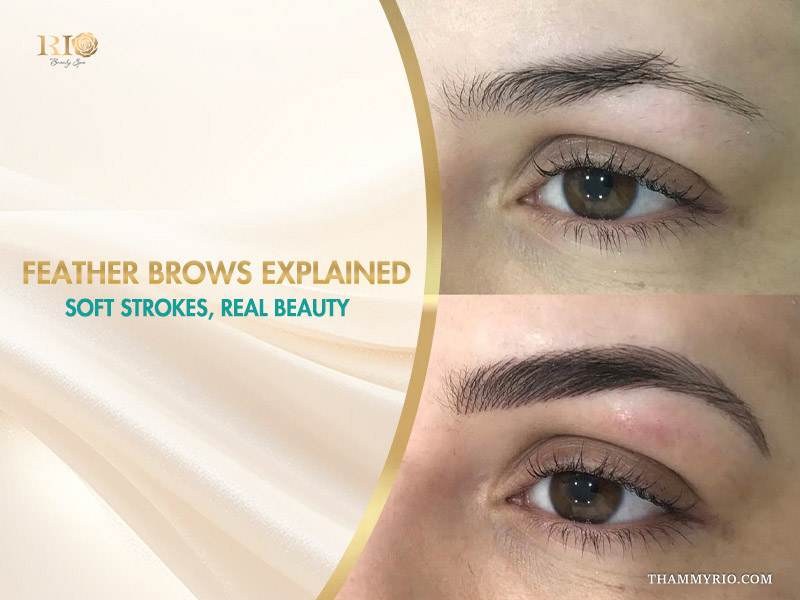 Before and after comparison of feather brows microblading for natural hair-like strokes.