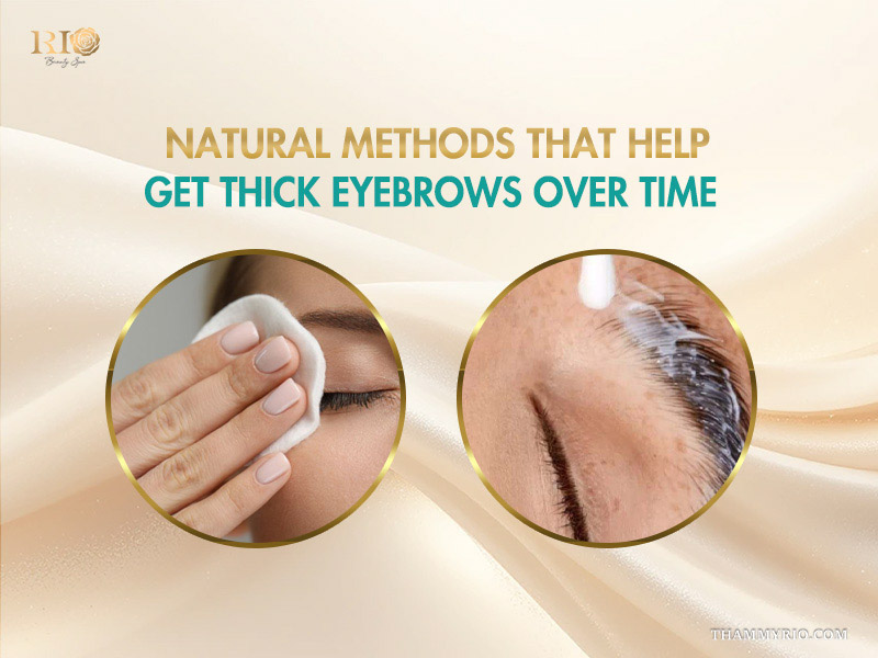 Comparison of natural skincare steps like cleansing and applying serum to get thick eyebrows over time.