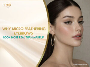 Micro feathering eyebrows result on a beautiful woman for a natural makeup look.