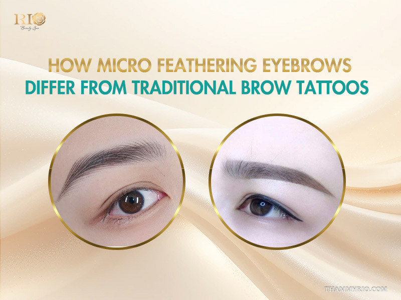 Comparison between micro feathering eyebrows and traditional brow tattoos for a natural look.