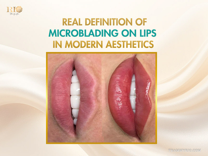 Comparison of natural lips before and after a professional microblading lip procedure.
