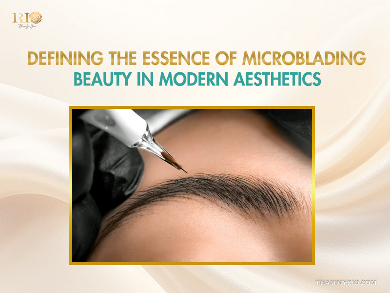 Professional microblading permanent makeup procedure on eyebrows at Rio Beauty Spa.