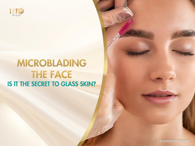 A woman receiving a microblading the face treatment at Rio Beauty Spa for a glass skin effect.