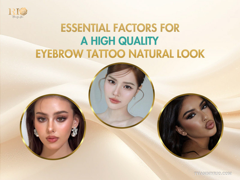 Three diverse models showcasing essential factors for a high quality eyebrow tattoo natural look at Rio Beauty Spa.