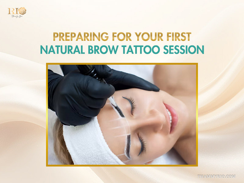 Mapping and preparing a client's face for their first natural brow tattoo session.