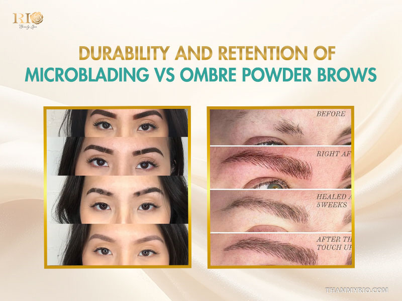 Healing process and color retention stages of microblading vs ombre powder brows.