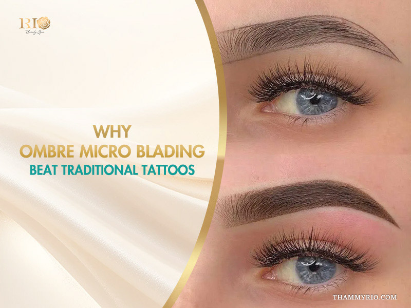 Comparison of eyebrow mapping and finished ombre micro blading results.