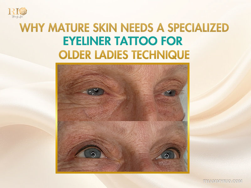 Comparison of permanent eyeliner for aging eyes using specialized technique for mature skin.