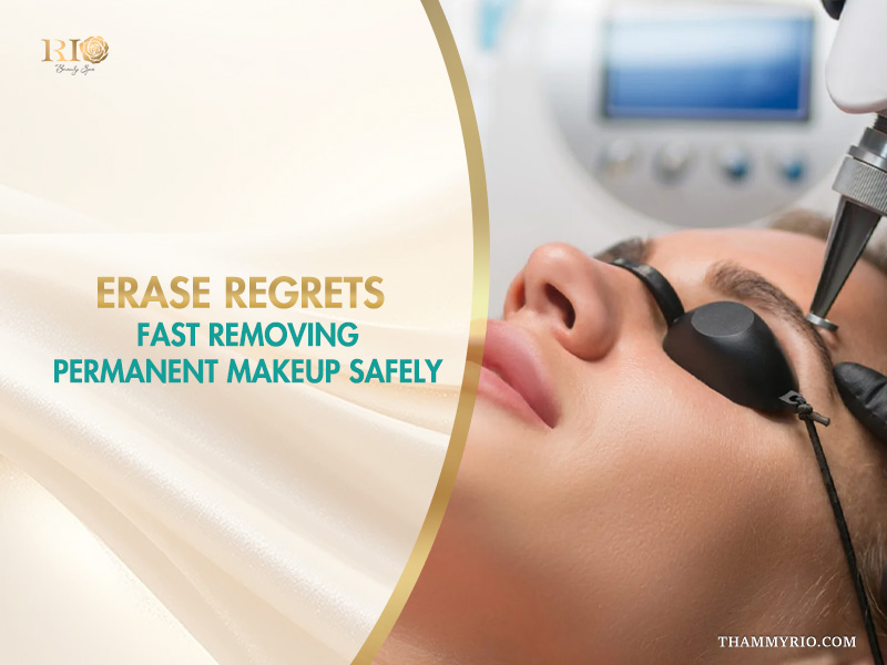 Professional laser removing permanent makeup process on eyebrows at Rio Beauty Spa.