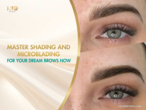 Professional shading and microblading results showing before and after eyebrow transformation at Rio Beauty Spa.