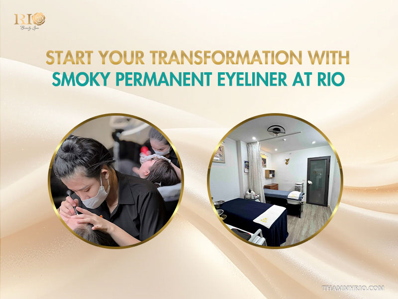 Professional technician performing smokey eyeliner tattoo at Rio Beauty Spa.