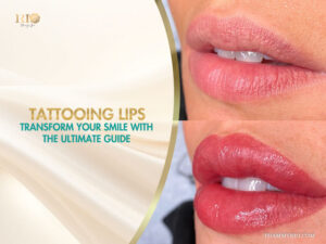 Before and after results of tattooing lips for a natural rosy smile.