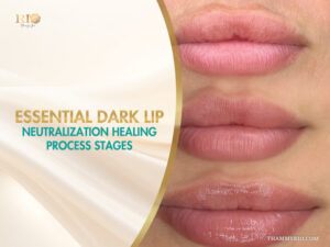 Visual guide showing the dark lip neutralization healing process stages at Rio Beauty Spa.
