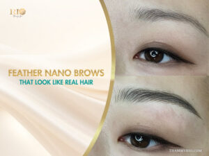 Before and after comparison of feather nano brows for a natural hair-like appearance.