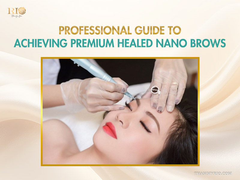 A professional technician performing a micro-pigmentation procedure to achieve premium healed nano brows.