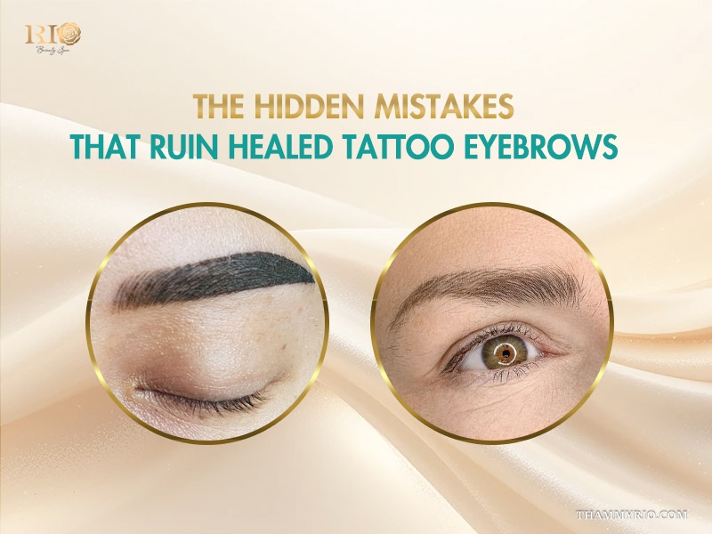 Comparison of failed and successful healed tattoo eyebrows to identify common permanent makeup mistakes.