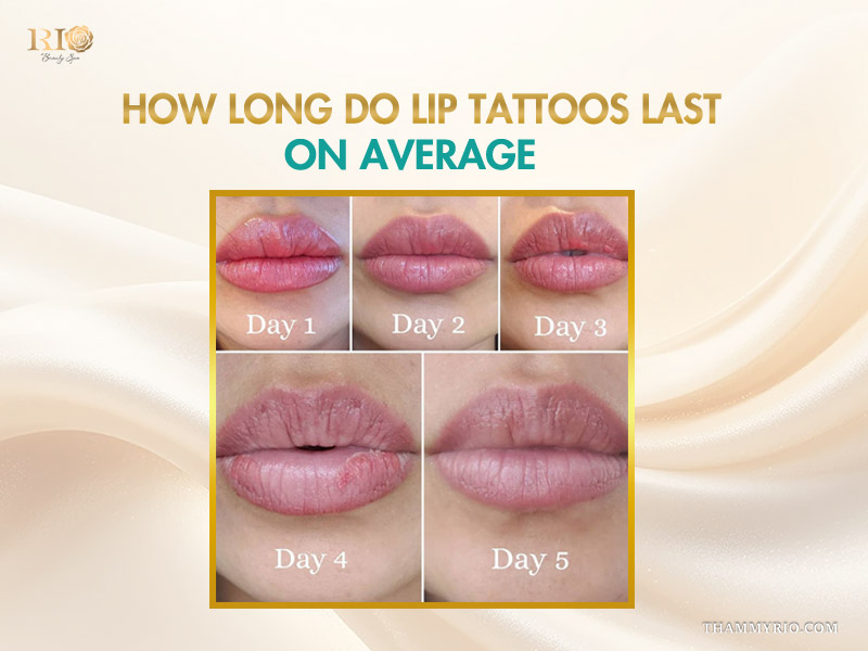 A 5-day healing process of lip blushing showing how long do lip tattoos last and fade over time.