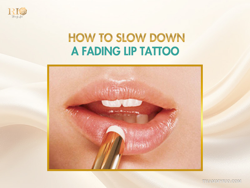 A woman applying lip balm to maintain color and extend how long do lip tattoos last results.