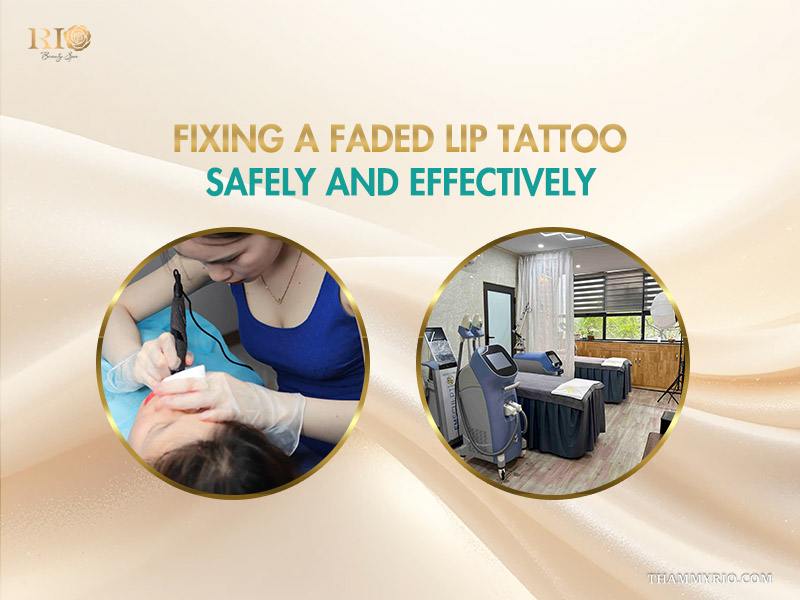 Professional technician fixing a faded lip tattoo to extend how long do lip tattoos last results at Rio Beauty Spa.