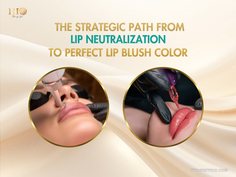 Strategic path from lip neutralization to perfect lip blush color featuring laser treatment and pmu procedure at rio beauty spa.