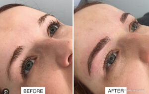 Microblading brows before and after showing bold and defined eyebrow transformation