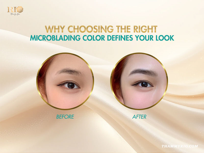 Before and after microblading color results showing how the right shade defines facial features.