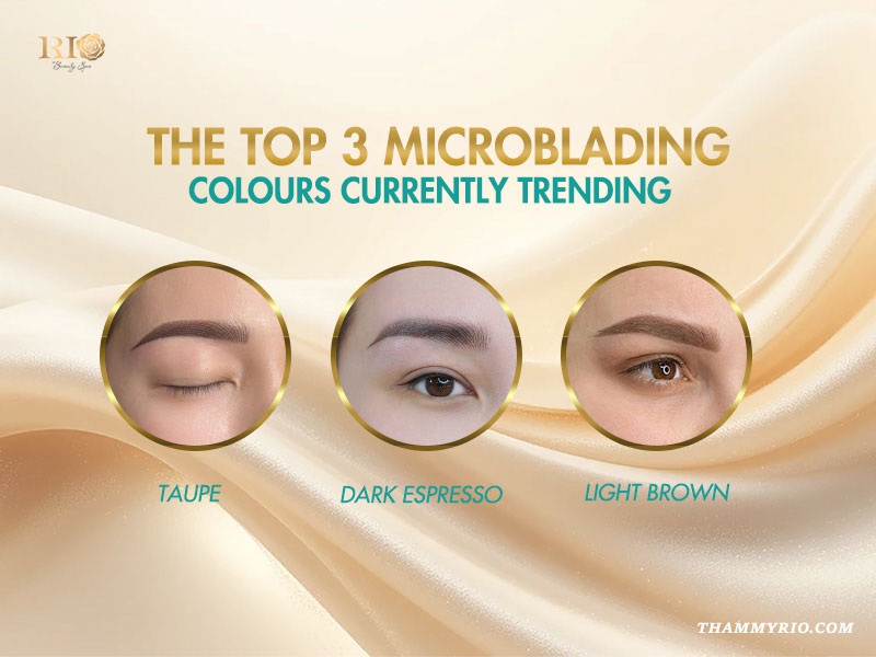 Top 3 trending microblading color options Taupe, Dark Espresso and Light Brown for natural brows