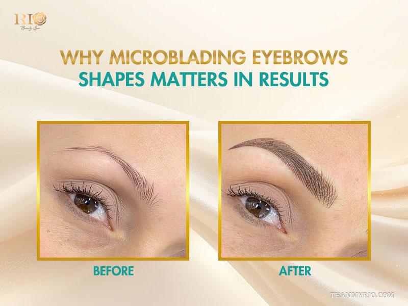 Comparison of microblading eyebrows shapes before and after the procedure.