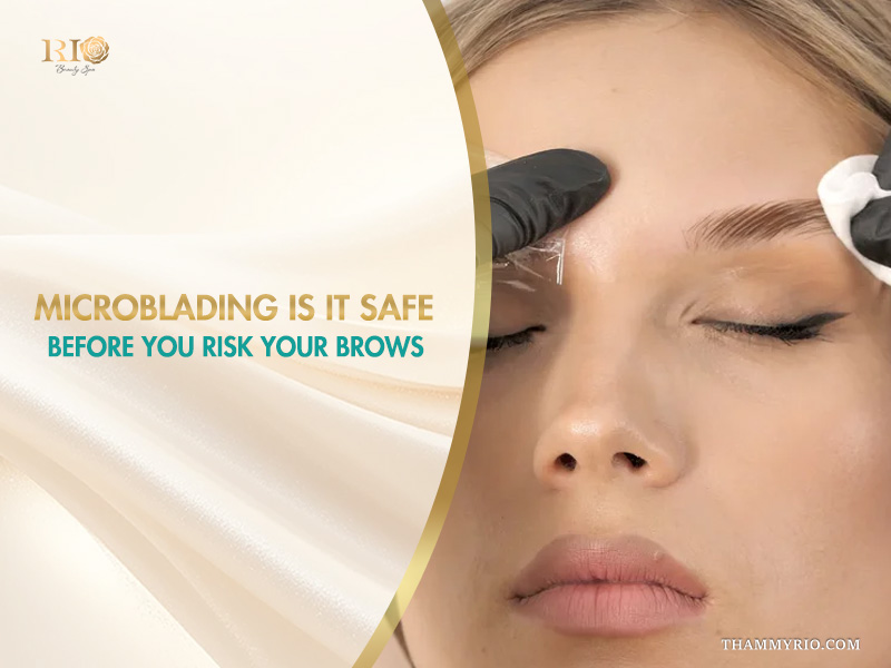 Professional microblading procedure on a woman at Rio Beauty Spa