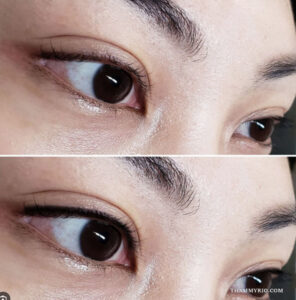 A precise comparison of permanent eyeliner before after showing a smoky shading effect with natural depth on brown eyes.